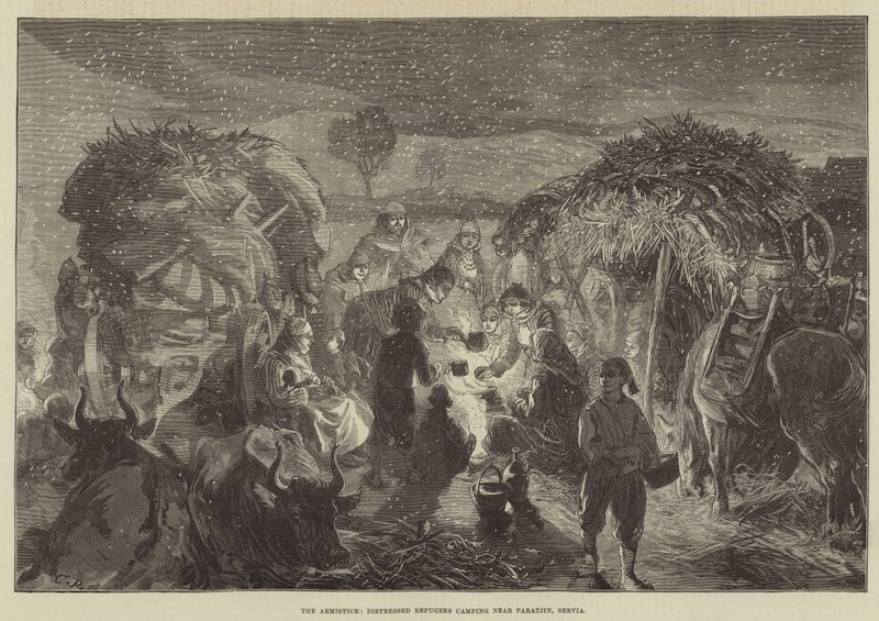 De wapenstilstand, verontruste vluchtelingen kamperen nabij Paratjin, Servië door Sir John Charles Robinson