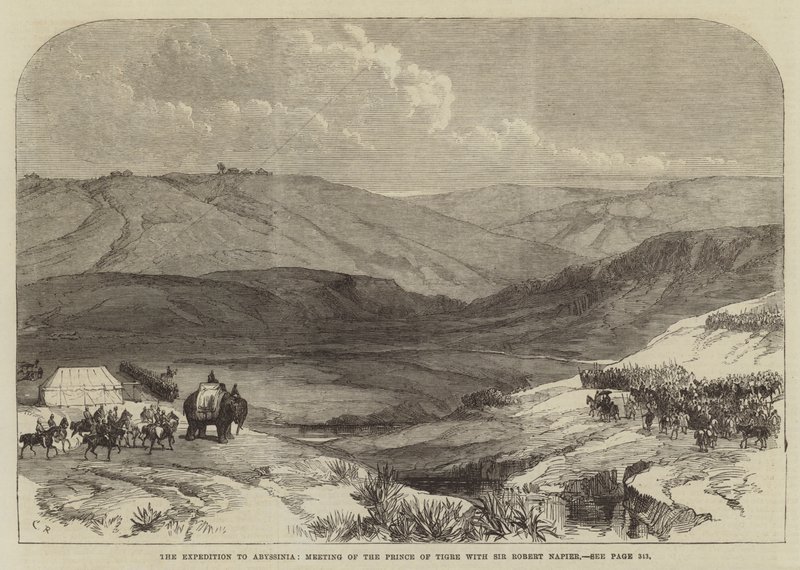 De expeditie naar Abessinië, ontmoeting van de prins van Tigre met Sir Robert Napier door Sir John Charles Robinson
