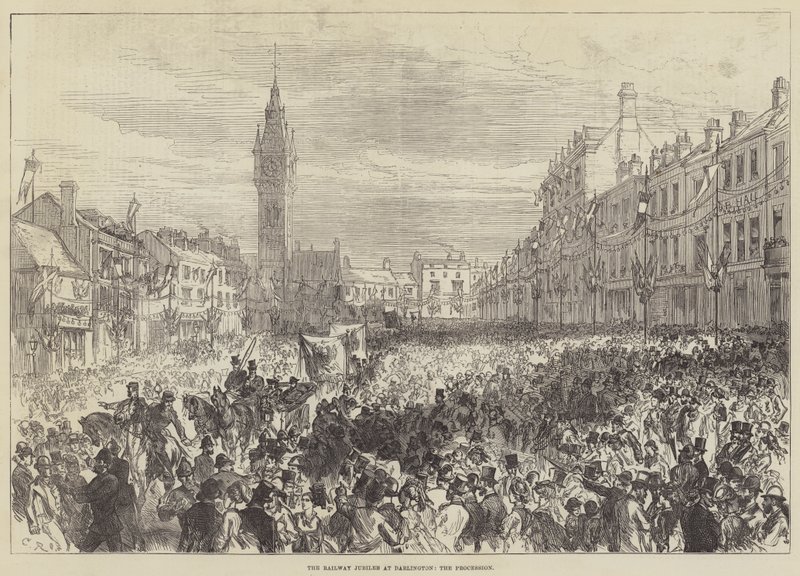 Het spoorwegjubileum in Darlington, de processie door Sir John Charles Robinson