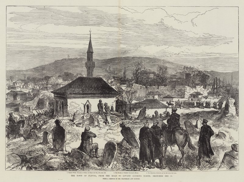 De Stad Plevna, vanaf de Weg naar Lovatz (kijkend naar het Noorden), geschetst 11 december door Sir John Charles Robinson