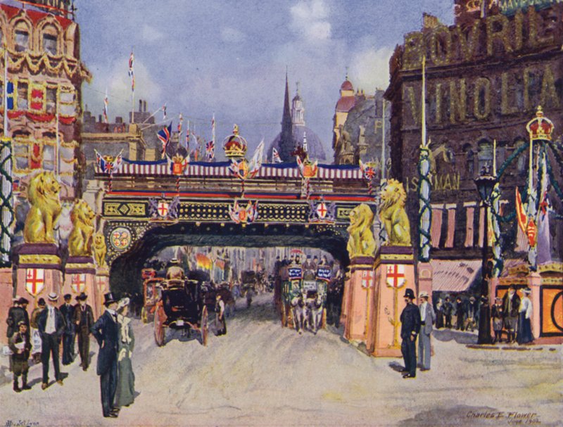 Ludgate Circus in juni 1902 door Charles Edwin Flower