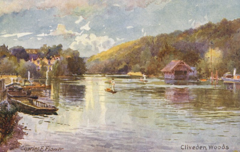 Rivier de Theems: Cliveden Woods door Charles Edwin Flower