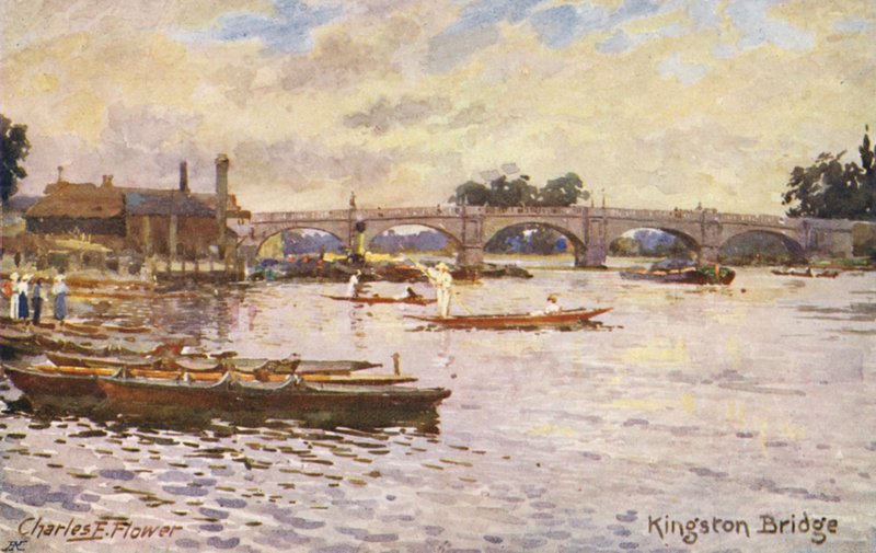 Rivier de Theems: Kingston Bridge door Charles Edwin Flower