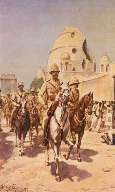 Kitchener bij Omdurman (kleur litho) door Charles Mills (after) Sheldon
