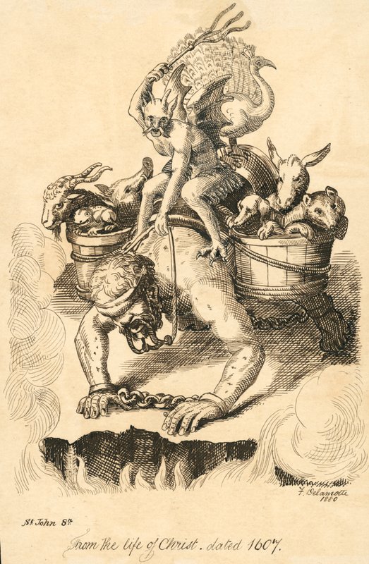 Man bereden door een demon (gravure) door Delamotte Delamotte