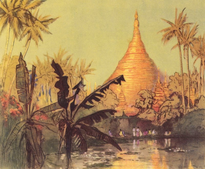 Rangoon (kleur litho) door Donald (after) Maxwell