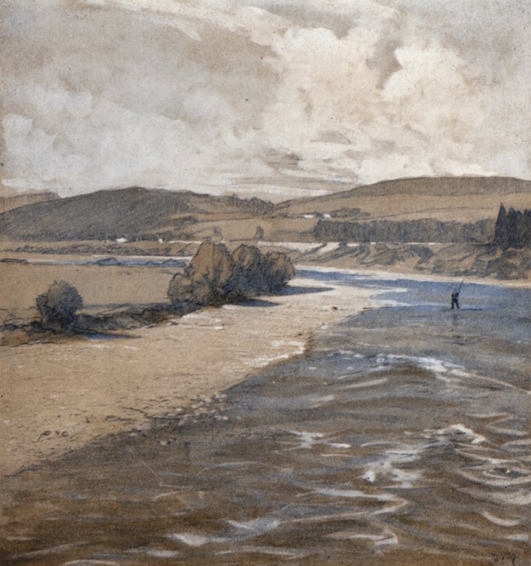 De Dee bij Aboyne (kleur litho) door Donald (after) Maxwell