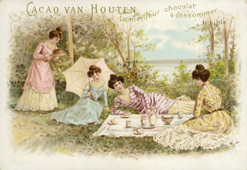 Fijn geklede vrouwen hebben een picknick door Dutch School