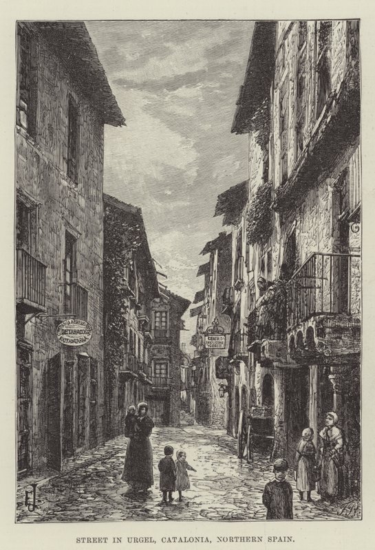Straat in Urgel, Catalonië, Noord-Spanje door E. Jennings