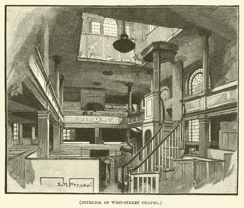 Interieur van West-Street Chapel (gravure) door E.H. Fitchew