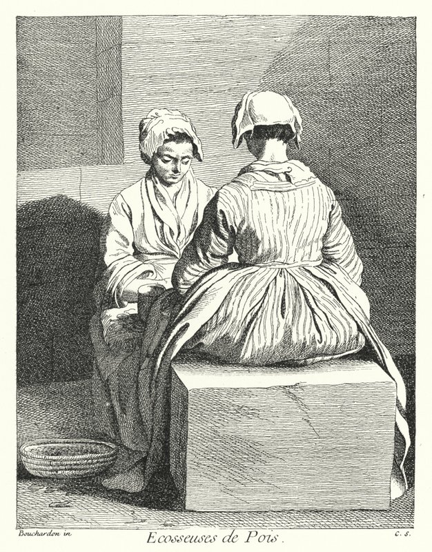 Erwten Dopsters (gravure) door Edmé (after) Bouchardon