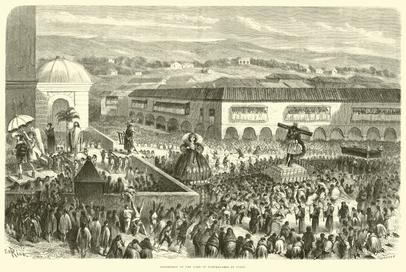 Processie van de Heer der Aardbevingen in Cuzco door Edouard Riou