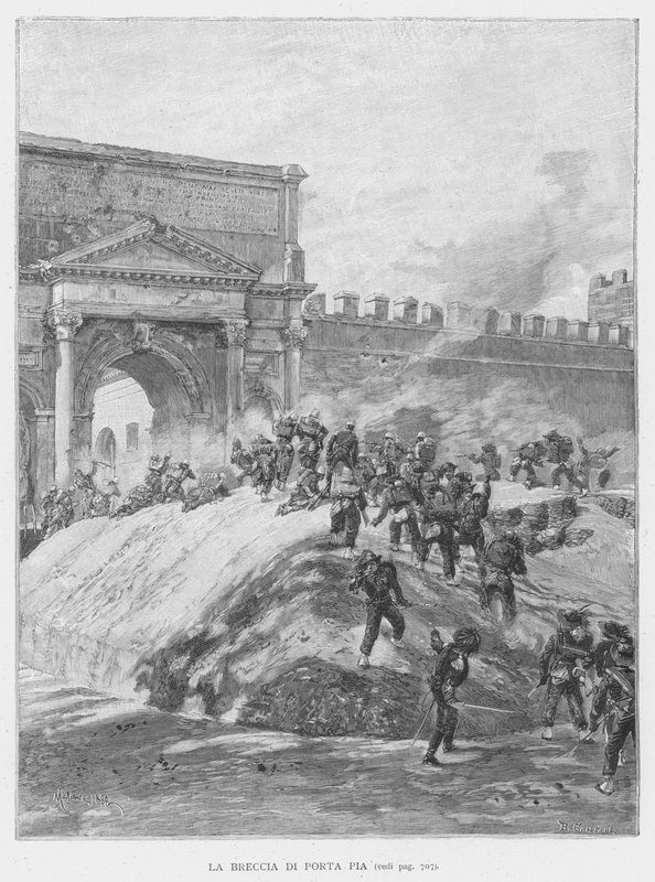 De Breuk van Porta Pia door Edouardo Matania