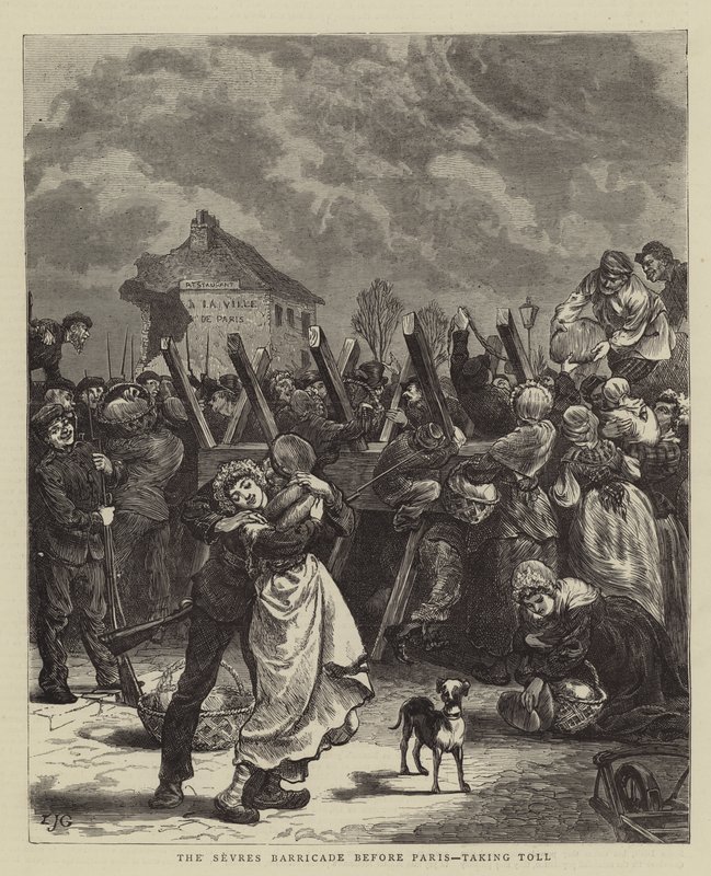 De barricade van Sèvres voor Parijs, tol heffen door Edward John Gregory