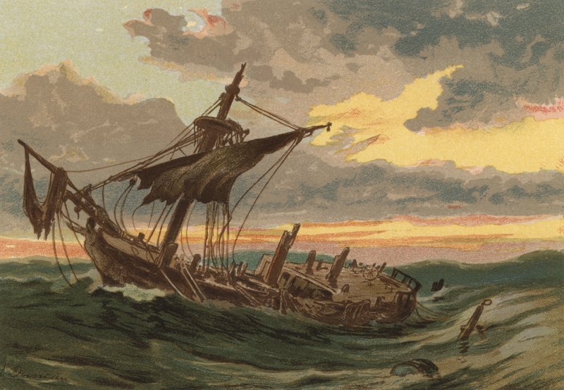 Zonsondergang op Zee, Het Verlaten Schip door Edward Duncan