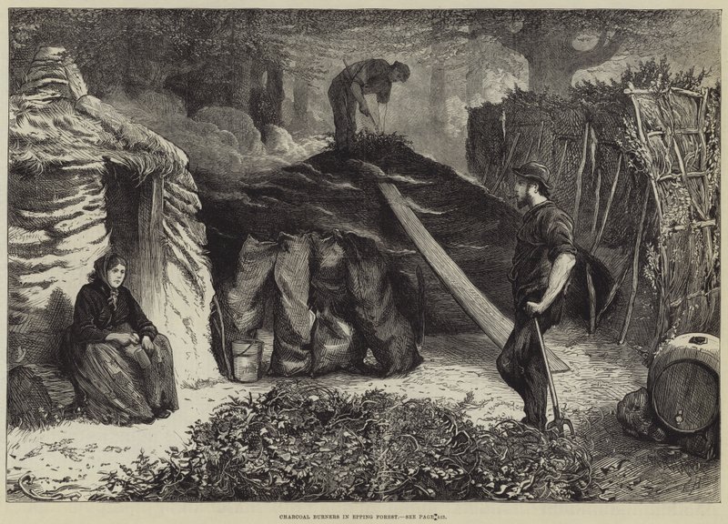 Houtskoolbranders in Epping Forest door Edwin Buckman