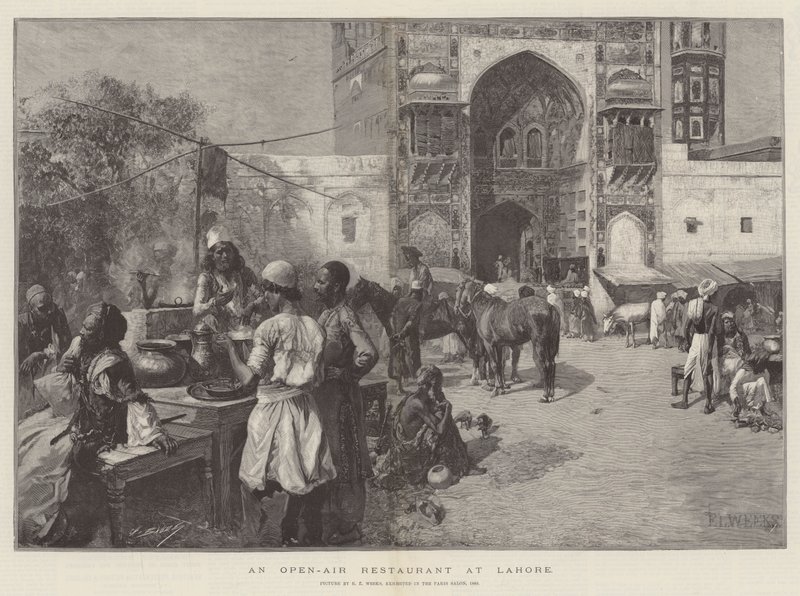 Een openluchtrestaurant in Lahore door Edwin Lord Weeks