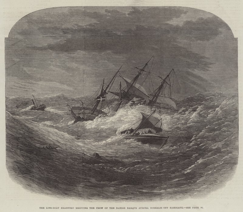 De reddingsboot Bradford redt de bemanning van de Deense bark Aurora Borealis bij Ramsgate door Edwin Weedon