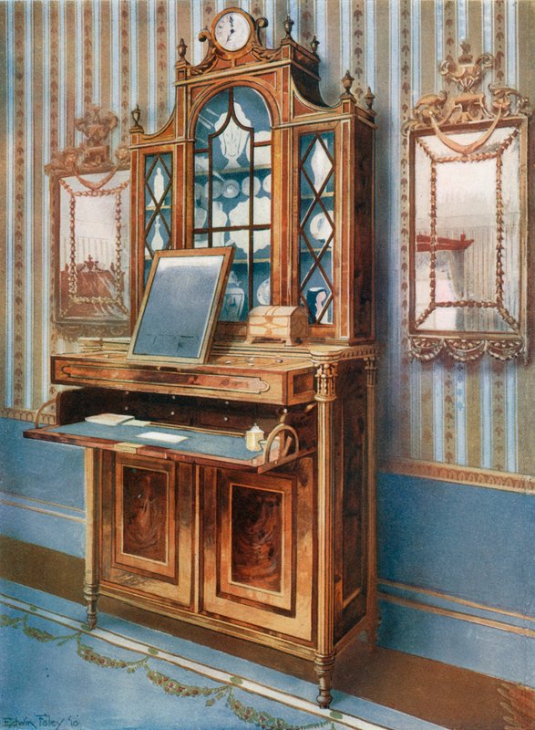 Satijnhout en mahonie ingelegde kaptafel door Edwin John Foley