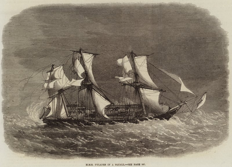 HMS Pylades in een storm door Edwin Weedon