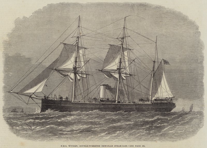 HMS Wyvern, dubbel-torentje ijzeren stoomram door Edwin Weedon