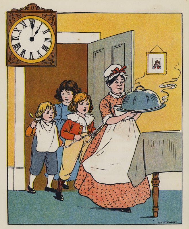 Dinnertijd (kleur litho) door Elise H. Stewart