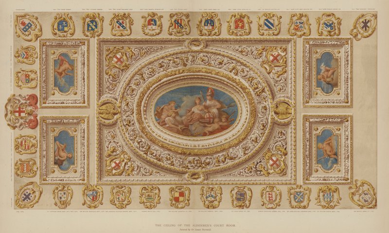 Plafond van de Schepenkamer, Guildhall, City of London, geschilderd door Sir James Thornhill door English School