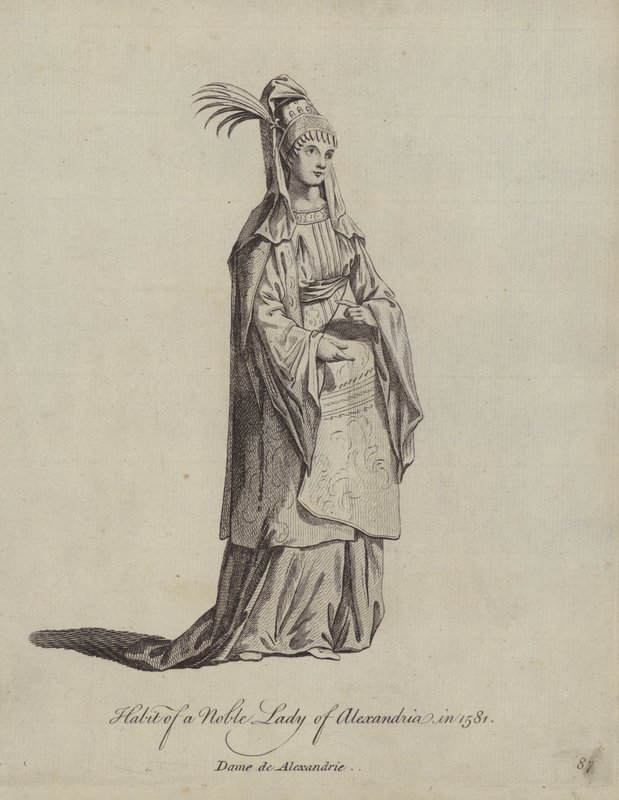 Kleding van een Adellijke Dame van Alexandrië in 1581 door English School