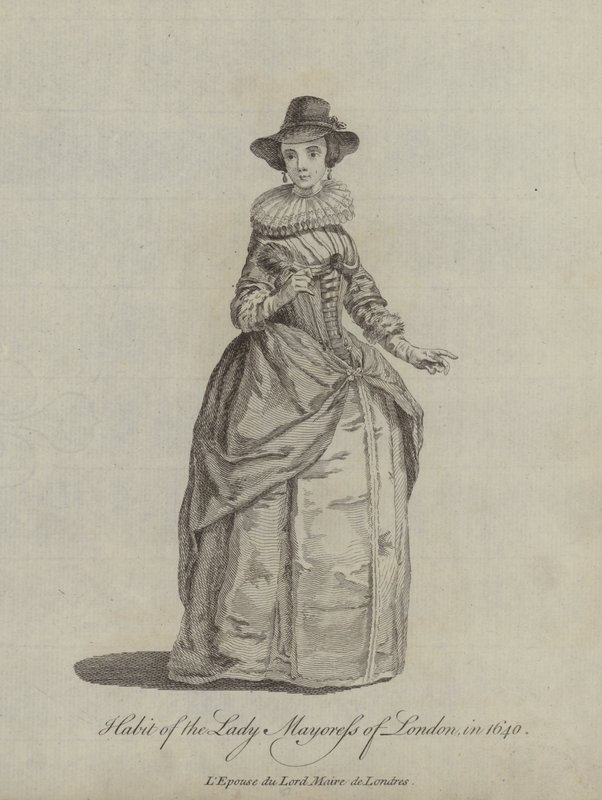 Kleding van de Lady Mayoress van Londen in 1640 door English School