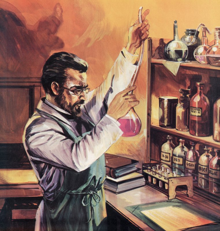 Louis Pasteur in zijn laboratorium door English School