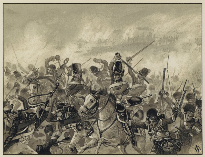 De Greys en Tweeënnegentigste bij Waterloo, 18 juni 1815 door English School