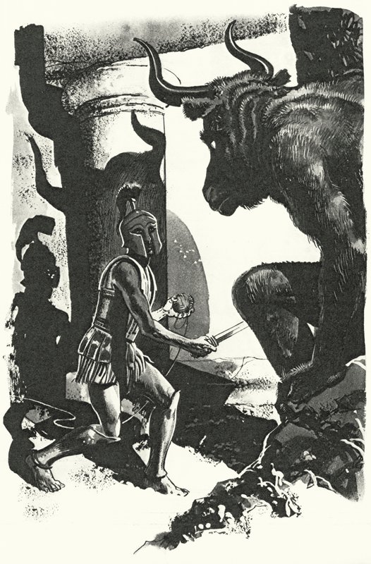Theseus komt oog in oog te staan met de Minotaurus door English School