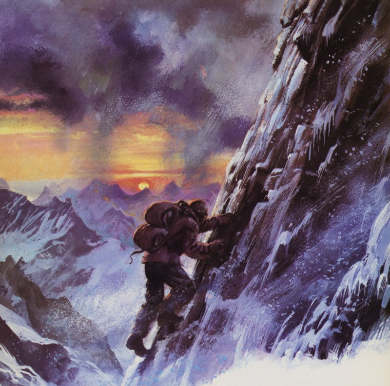 Walter Bonatti worstelt omhoog naar de top van de Matterhorn door English School