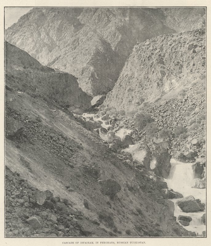 Waterval van Isfairam, in Ferghana, Russisch Turkistan door English Photographer