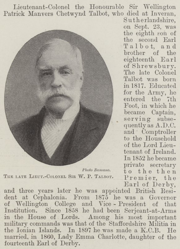 De overleden luitenant-kolonel Sir W P Talbot door English Photographer