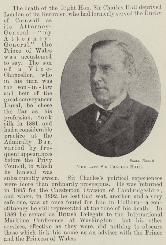 De overleden Sir Charles Hall door English Photographer