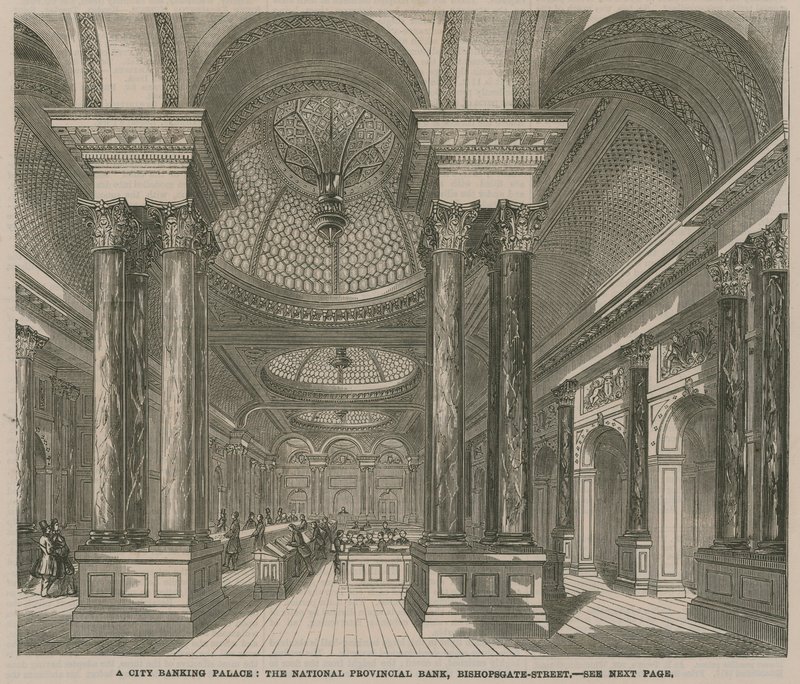 Een stadsbankpaleis door English School