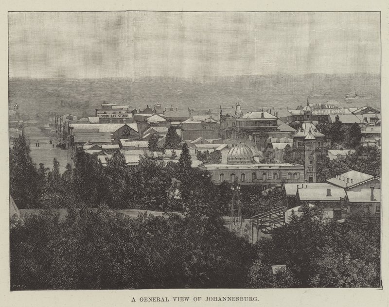 Een algemeen overzicht van Johannesburg (gravure) door English School