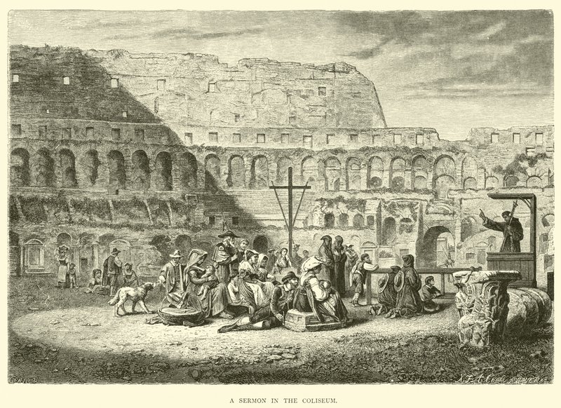 Een preek in het Colosseum door English School