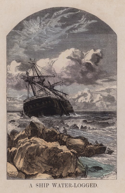 Een schip waterlogged (gekleurde gravure) door English School