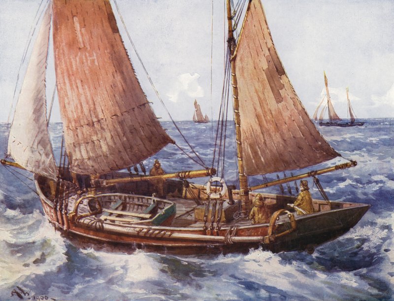 Een trawler op zee door English School