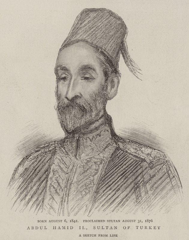 Abdul Hamid II, sultan van Turkije (gravure) door English School