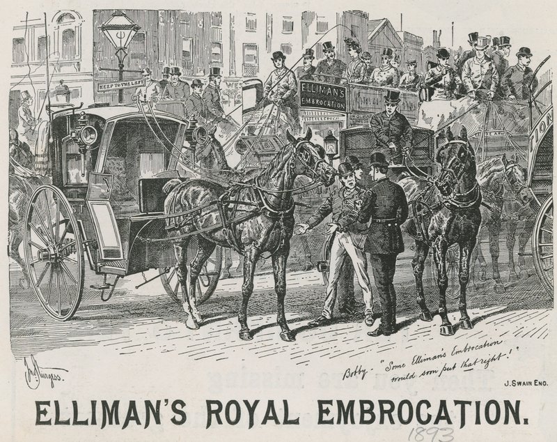 Advertentie voor Ellimans Koninklijke Embrocation door English School