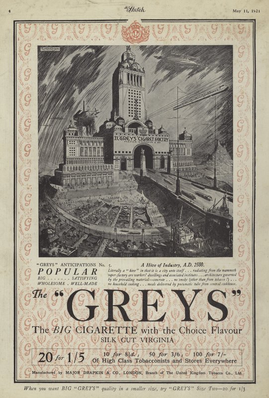 Advertentie voor Greys sigaretten door English School