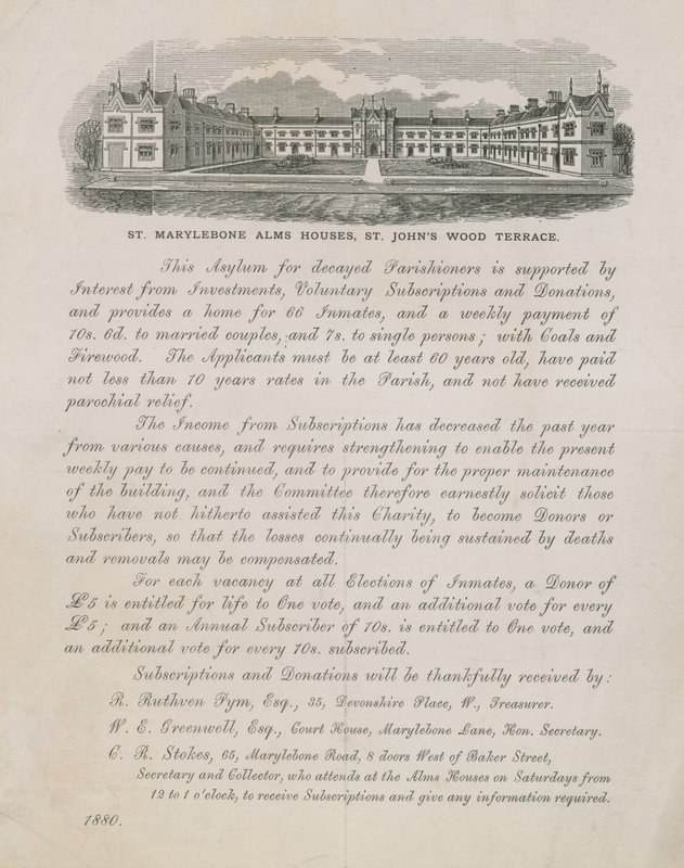 Advertentie voor St Marylebone Alms Houses door English School