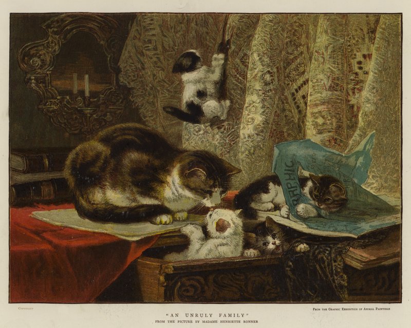 Een Ongehoorzame Familie (kleur litho) door English School