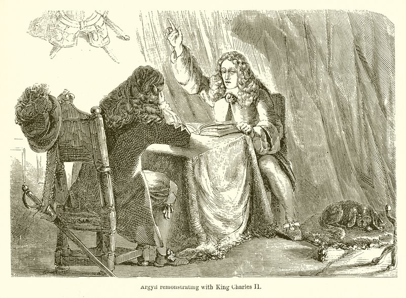 Argyll protesteert bij koning Charles II door English School