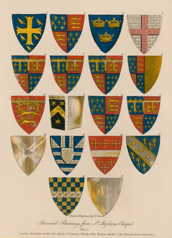 Wapenschilden uit de St. Stephens Kapel door English School