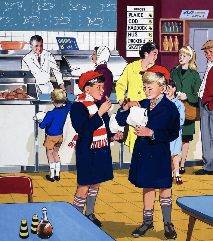 Bij de vis en frietwinkel door English School