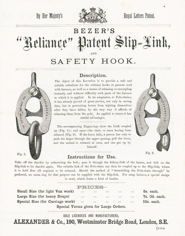 Bezers Reliance Patent Slip-Link en Veiligheidshaak door English School